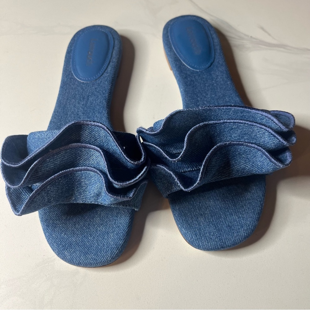 LARROUDÉ Ivy Ruffle Flat Mule In blue - Picture 4 of 9